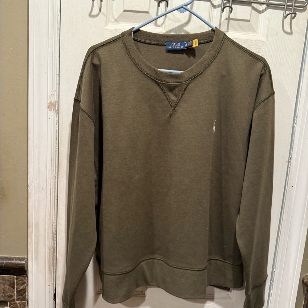 Ralph Lauren Polo Green Crewneck Sweater with Ribbed Details